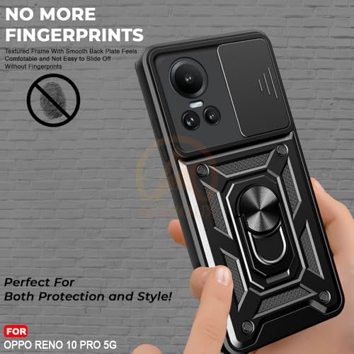Image of Armor Bumper Back Cover Case for Oppo Reno 10 /10 Pro 5G Rotating Camera Cover, Ring Holder & Kickstand | Heavy Duty & 360 Degree Protection Oppo Reno 10 /10 Pro 5G Back Cover (Black)