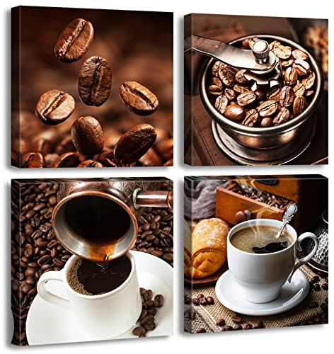 Arte de pared de cocina, decoración de café, impresiones en lienzo, taza de café, café con leche, moca, café, fotos de bebida, 4 paneles, obras de arte modernas para comedor, restaurante, bar,