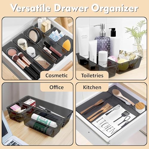 Image of Rylan Set of 20 Drawer Organiser /Unbreakable Drawer Organizer /Dressing Table Organizer /Multi-Purpose Storage Boxes /Drawer Divider Tray for Kitchen /Bedroom /Office - (Black) Polypropylene, Stationery'
