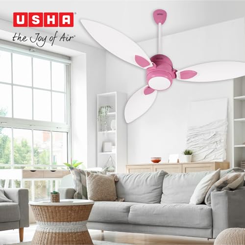 Image of USHA Bloom Sunspire Glow BLDC Ceiling Fan with 3-Mode Underlight |100% Copper Motor |RF Remote |Whisper-Quiet |Dust-Resistant |BEE 5 Star Rated |3-Year Motor & 2-Year PCB Warranty |White & Light Pink