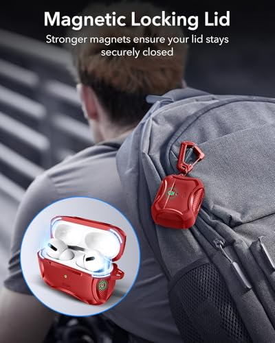Image of ESR for AirPods Pro 2nd Generation Case, Compatible with Airpods Pro Case 2nd /1st Gen (2023 /2022 /2019), Compatible with MagSafe, Powerful Drop Protection, Magnetic Lid with Cleaner Kit, Red