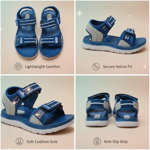 Image of Kids Open Toe Sports Sandals | Comfortable Lightweight Double Welcro Outdoor Athletic Sandals for Boys, Girls & Toddlers | Daily Play Shoe (1-10 Years)