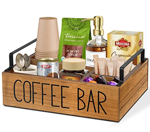 Coffee Station Organizer, Wooden Coffee Bar Accessories Organizer For Counter, Farmhouse Kcup Coffee Pod Holder Storage Basket With Handle, Coffee Bar Organizer Station For Coffee Bar Decor Brown #TOP18