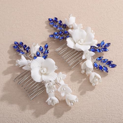 2 peines decorativos azules para boda miniatura 3