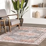 nuLOOM 4' x 6' Machine Washable Stain-Resistant Area Rug with Non Slip Backing, Low Profile for Living Room, Bedroom, and Dining Room, Banks Light Orange