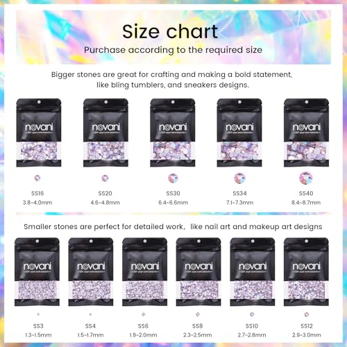 Image of Rhinestones Novani Rhinestones for Crafts Glass Crystals Nail rhinestones Flatback Nail Gems and Rhinestones for Nails Art Makeup Face Clothes Shoes Decoration DIY(SS20, 1440pcs, Pink AB)
