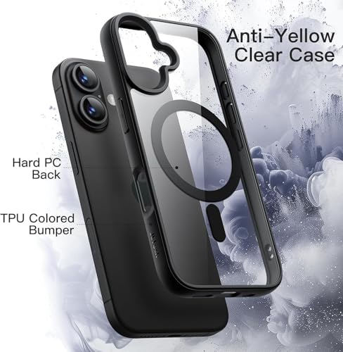 Image of Magnetic Case for iPhone 17 6.3-Inch Compatible with MagSafe, Shockproof Phone Bumper Cover, Solid Color Matte TPU Frame, Anti-Scratch Clear Back (Black)