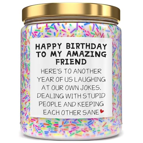 Birthday Gifts for Women Friend Bestie Lavender Birthday Cake Scent with Sprinkles Cute Gifts for Best Friend Ideas Funny 9oz Lavender Scented Candle Gift