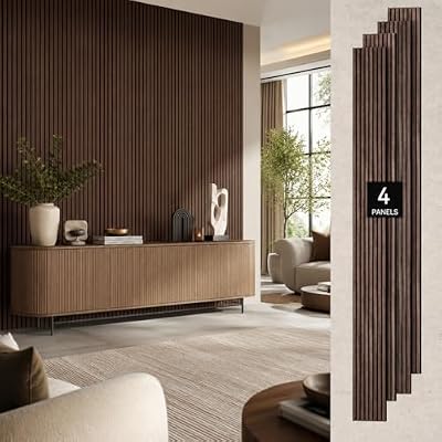MISSDAY Wood Slat Wall Panels, 4 Pack 94.49" x 12.6" Walnut, Acoustic Wood Wall Panels with Felt Backing, 3D Fluted Wood Panels for Interior Wall Decor