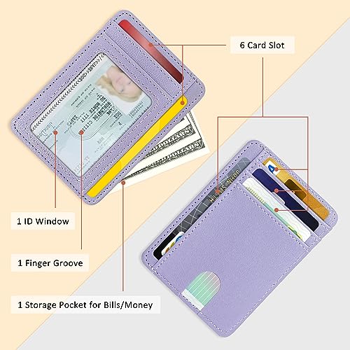 Image of CONISY Slim Credit Card Holder for Women, Thin Front Pocket Leather Mini Wallet with RFID Blocking (Purple)