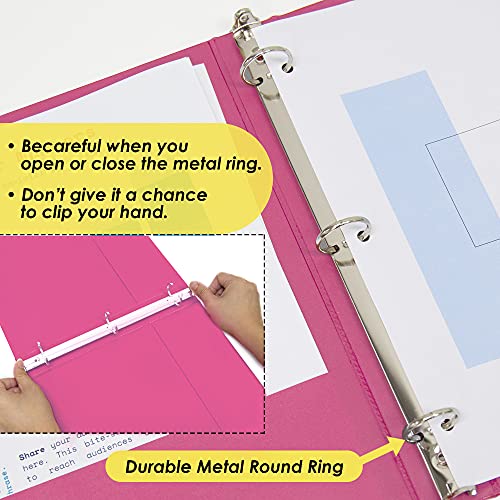 bazic products 3 ring binder 1234 economy view binders organizer - fuchsia round ring hold 100 sheets paper for school office home 1-count