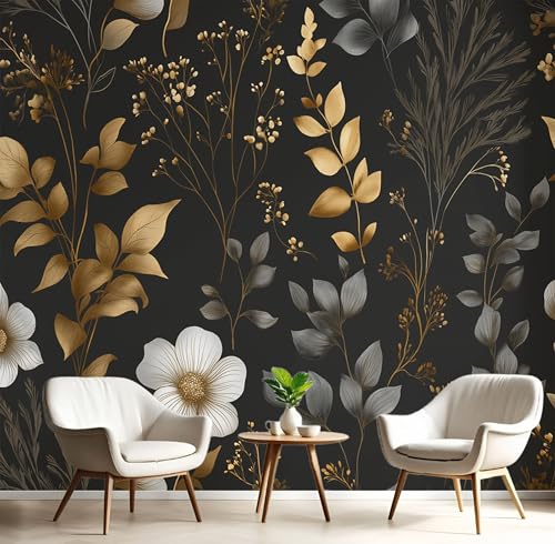 NAWVNMI Papier Peint Panoramique Fleurs Sauvages Vignes Soie, 250x175cm Papier Peint Vintage Chic Illustration - Murales Tapisserie pour Salon, Adulte Chambre d'enfants, Étude Décoration