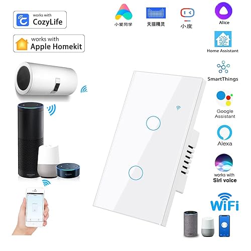Miniatura 3 de HomeKit Interruptor inteligente WiFi de pared, interruptor de luz, panel de vidrio, control remoto inalámbrico con función de temporizador,