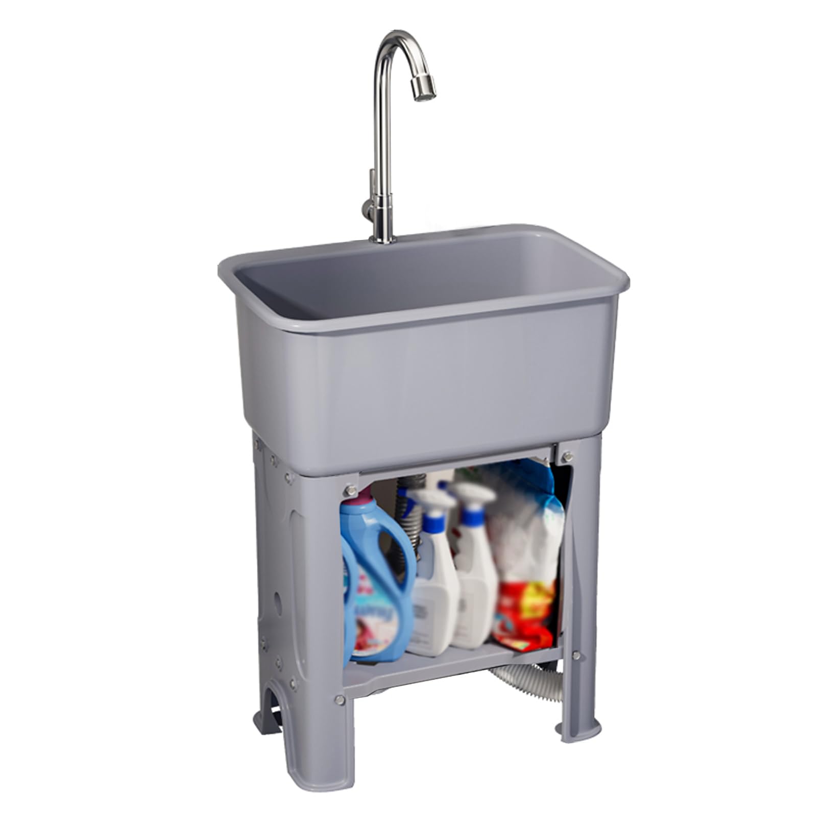 ZQFHSX Freestanding Hand Washing Station, Portable Outdoor Sink, Utility Plastic Laundry Sink with Washboard, Camping for Room, Basement, Motorhome (40x40cm,Gray)