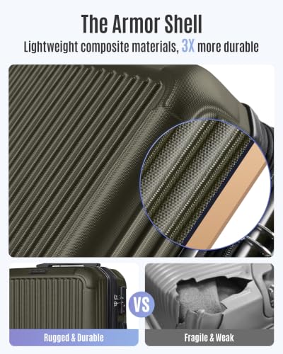 Image of LIGHT FLIGHT Carry On Luggage 22x14x9 Airline Approved, Dark Green | Airline Approved, Hard Shell with Wheels, Expandable Hardside, Lightweight, TSA Lock