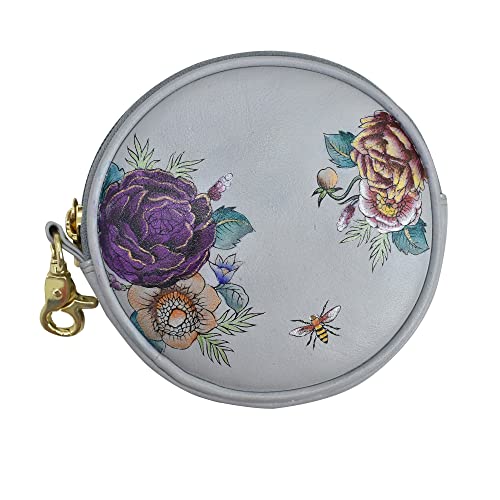 Porte-monnaie rond femme en cuir véritable avec tannage végétal et motifs peints
