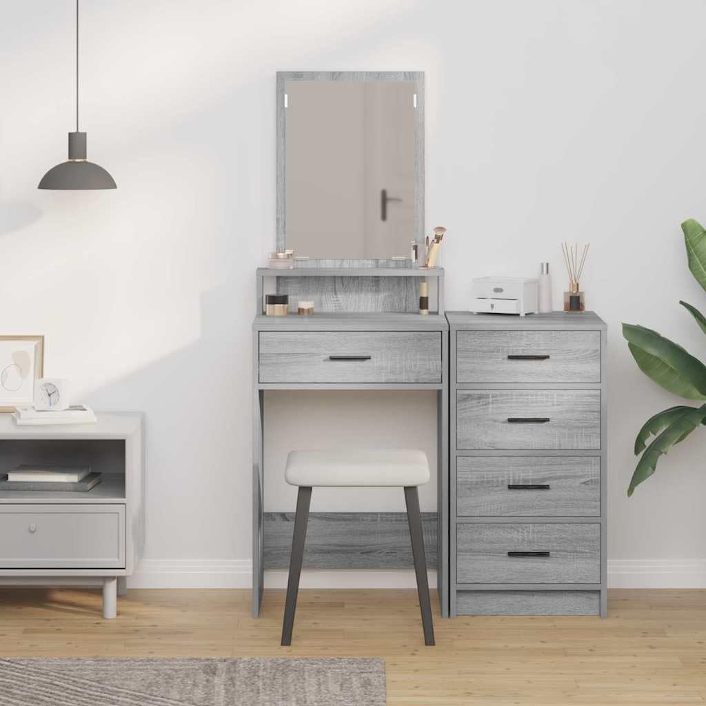 Schminktisch Graues Sonoma Holzwerkstoff mit Spiegel und Schublade 50 x 41 x 140 cm, Stauraum und Ablage für Schlafzimmer, Makeup und Pflege, modernes Design, langlebig und pflegeleicht