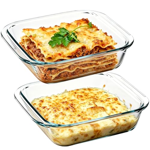 WPPQWP Fuente pequeña de cristal, transparente, mini cazuela para freidora de aire caliente, horno, microondas, 19,5 x 16,8 x 4,7 cm (0,8 L x 2)