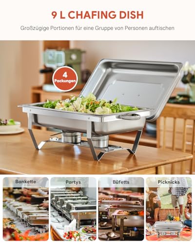 Wilprep Chafing Dish Speisewärmer 9L 4pcs Edelstahl Warmhaltebehälter Wärmebehälter Edelstahl Buffet-Set für Catering Buffet und Party (Silber - 4 Set) – Bild 5