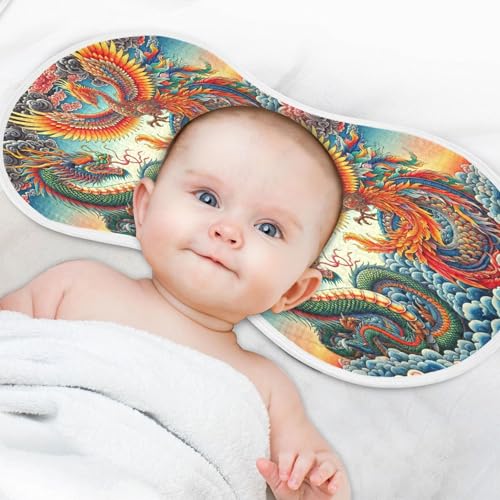 Kigai Dragon and Phoenix Baby Muslin Burp Cloths 4 Pack, Soft 4 Absorbent Layers Cotton Burp Rags for Newborn Girls Boys4