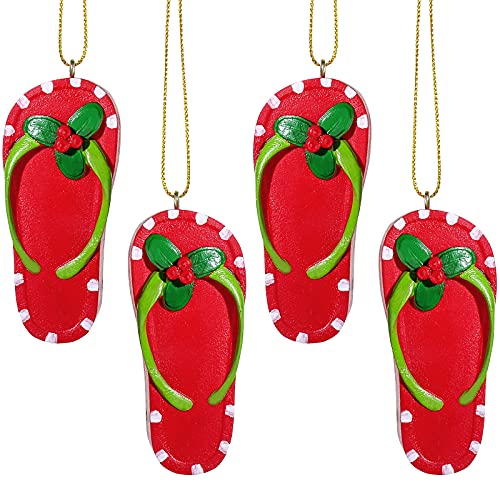 4 Pcs Beach Christmas Tree Ornaments Coastal Christmas Ornaments Xmas Couple Ornaments for Christmas Tree Resin Holiday Xmas New Year Party Decorations(Slipper)