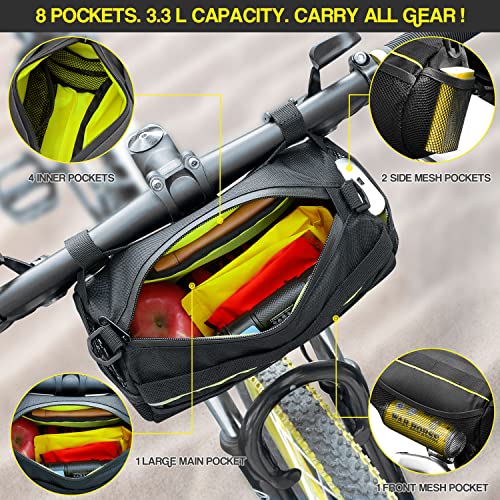 Obova WBPO-005WIN Bike Handlebar Bag 3.3L 8-Pocket Waterproof Handlebar Bags For Bicycles With Rain Cover, Shoulder Strap thumb #4