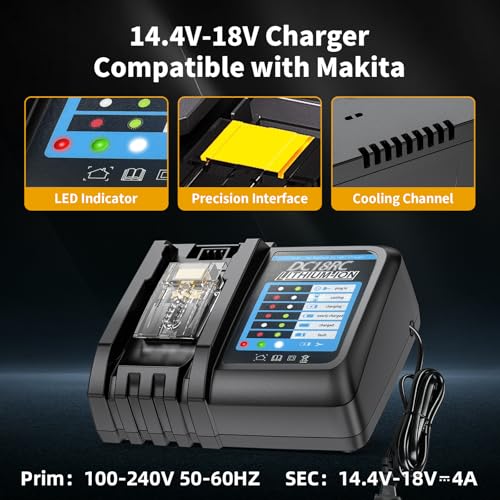 Image of 2-Pack 8.0Ah Replacement for Makita 18V Battery and Charger Compatible with Makita18 Volt Battery Charger BL1860B BL1850B BL1840B BL1830B BL1815B Batteries