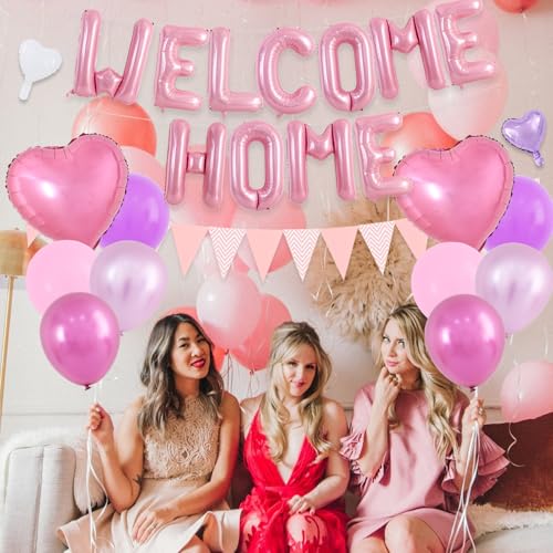 Image of TONIFUL 16 Inch Pink Welcome Home Foil Letter Balloon Banner Decoration Kit
