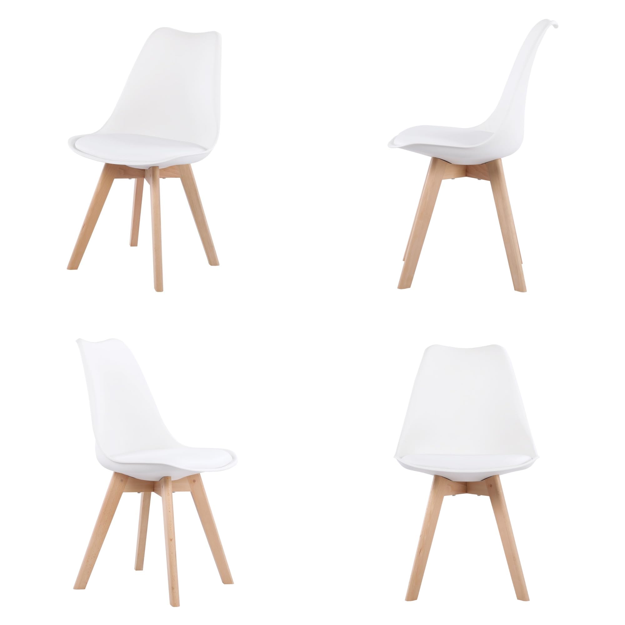Set de Mesa y Sillas de Comedor, Mesa Redonda 100cm con 4 Sillas Blanco Estilo Escandinavo, Conjunto para Cocina, Salón o Comedor, Medidas: Mesa 100x100x75 cm, Sillas 56×46×82 cm