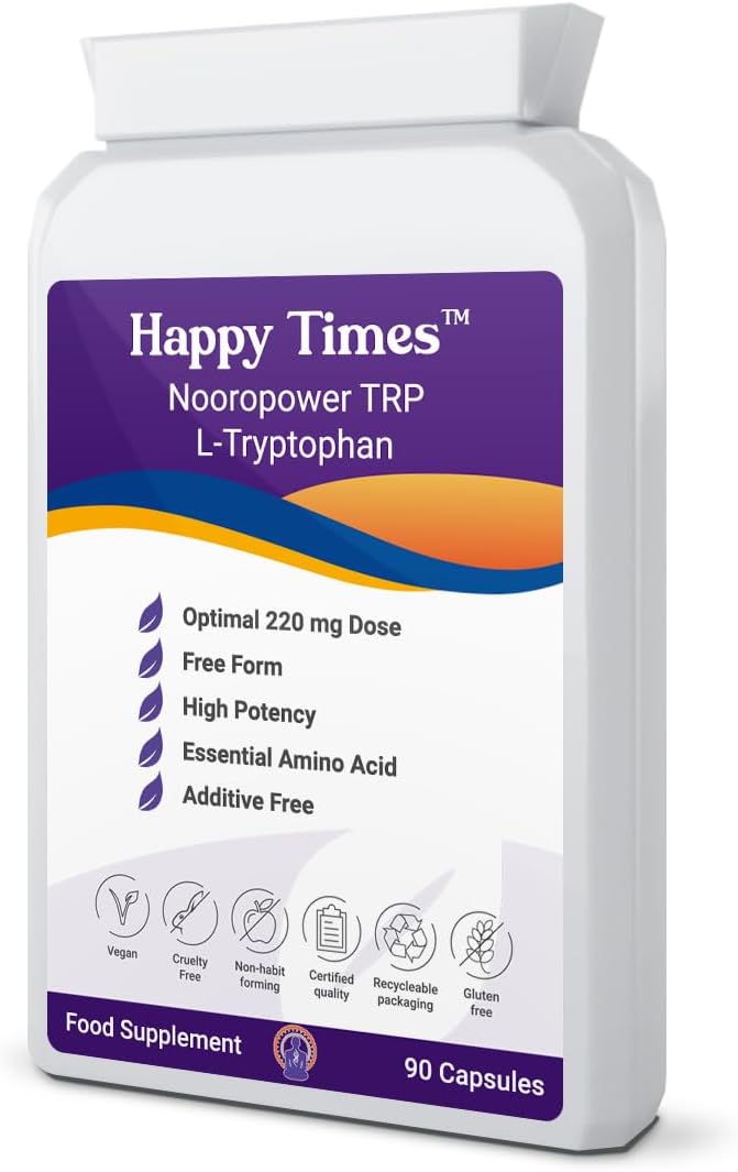 L-Tryptophan 220mg Free Form 90 Capsules (V) Vegan Capsules |3 Months| Serotonin Boost, Anxiety Brain Fog & Sleep NOOROPOWER TRP| Melatonin| UK Made| Highest Permitted dose