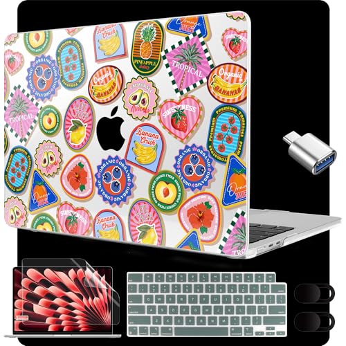 Image of MEEgoodo for M5 /M4 /M3 /M2 MacBook Air 15 inch Case 2026 2025 2024 2023, Case Fit Model (A3448 /A3241 /A3114 /A2941) for MacBook Air 15.3 inch, Fruit & Sticker