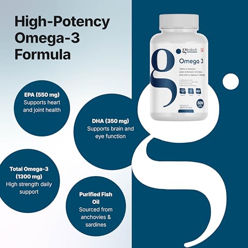 Image of GLIMLACH Omega 3 Fish Oil 1300mg Triple 3X Strength 50 Capsules- 550 mg EPA & 350 mg DHA for Heart, Joints & Brain Health