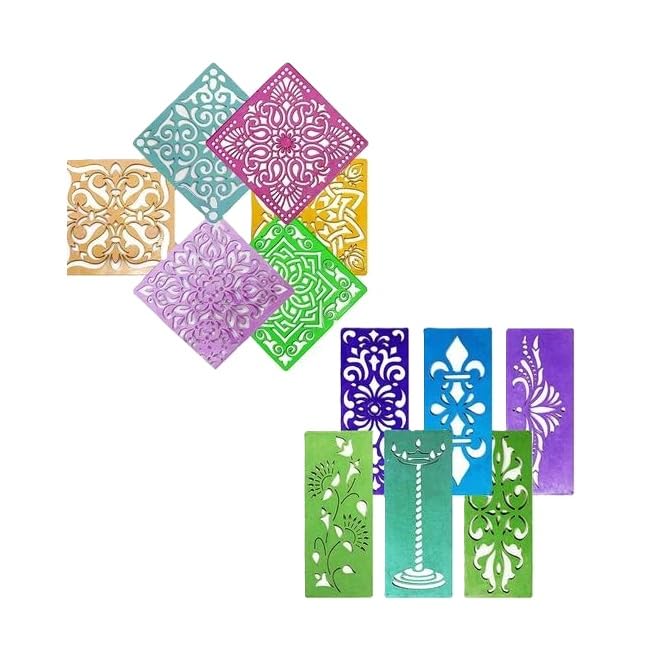 Rangoli Making Tools Kit Set of 12, Multi Design Plastic Stencils...