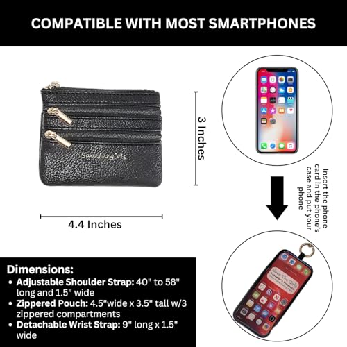 Image of Save the Girls Original Clip and Go Phone Strap (Leopard Navy /Brown - Navy Pouch) - Crossbody Phone Strap Chain with Zipper Wallet Pouch - Phone Lanyard with Zippered Pouch