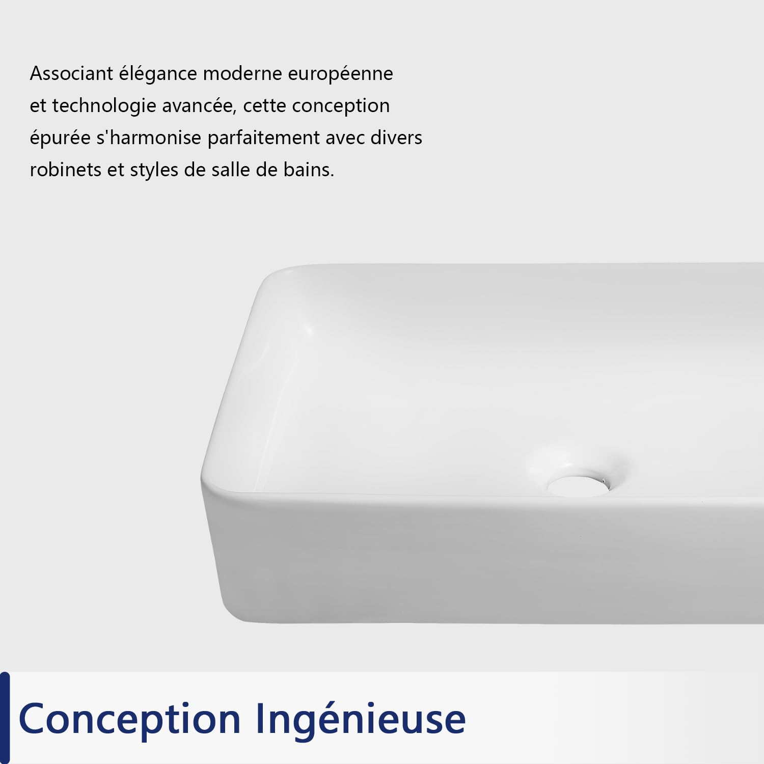 Vasque à Poser Salle de Bain DeerValley Rectangulaire Céramique Lavabo Wc,Blanc lavabo salle de bain 505mm*340mm