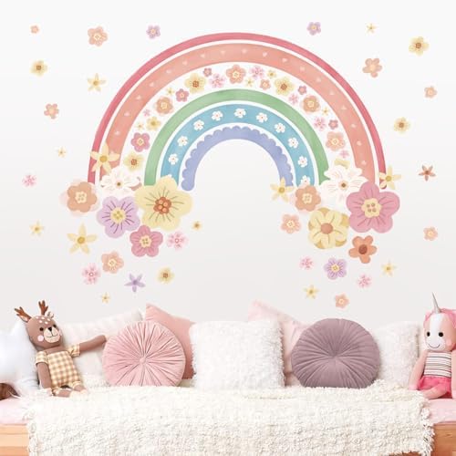 wondever Large Rainbow Wall Decals for Girls Room Decor Colorful Boho