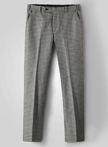 Mens Big Houndstooth BW Tweed Slim Fit Pants Thick Trousers for Winter2