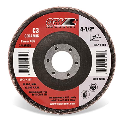 CGW 4-1/2 X 7/8 Ceramic Corner Flap Disc, Grit-40, Type-27, Box of 10