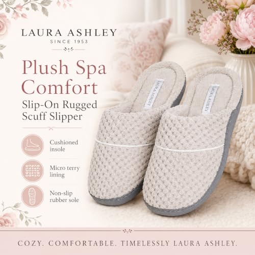 Image of Laura Ashley Women's Spa Slip-On Rugged Scuff Slipper, Non-Slip House Slippers with Cushioned Insole for Ladies