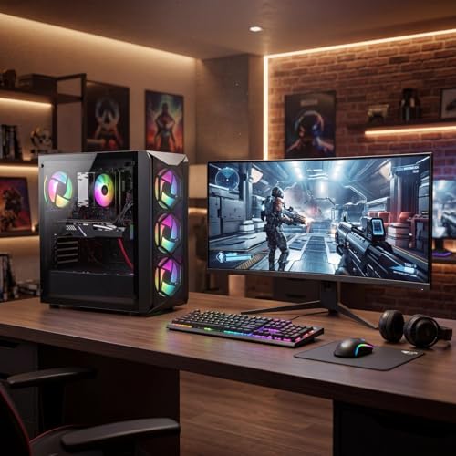 Image of STGAubron Gaming PC Computer Desktop, AMD Ryzen 5 5500 up to 4.2GHz, Radeon RX 5700 8G, 16G DDR4, 512G SSD, WiFi 6 5G & BT 5.2, RGB Fan x4, Windows 11 Home
