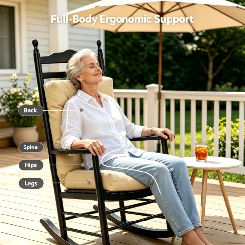 Image of QILLOWAY Outdoor Chair Cushion for Patio Furniture, Waterproof Patio Cushions Set of 2 with Ties, Fade Resistant Replacement Pads for Outdoor Rocking Chairs,Beige