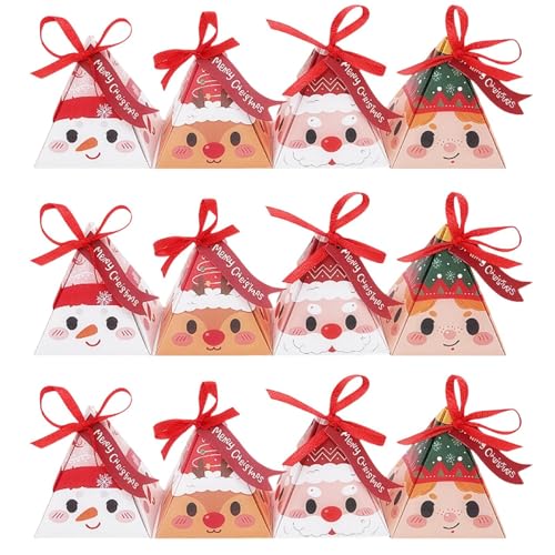 Paquetes de Navidad - Contenedor de 16 piezas con cintas rojas | Cajas de papel navideñas con cinta | Para Galletas Cupcakes Brownies Donut Snacks Amigos Vecinos