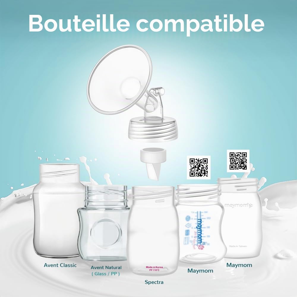 Maymom pièces de pompe à col large 19 mm (2 pièces), compatibles avec Spectra S1 et S2 ; inclut téterelles à large ouverture ; accessoire compatible non original