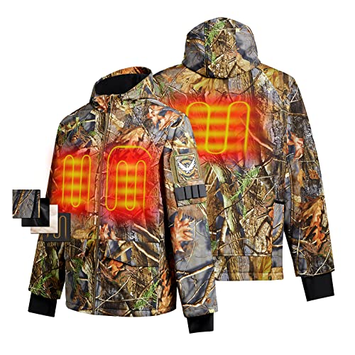 CONQUECO Men's Soft Shell Heated Jacket Waterproof Camo Hunting Hoodie Jacket with Battery Pack2