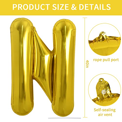 Image of TONIFUL 40 Inch Large Gold Letter N Balloons, Foil Mylar Big Balloons for 2026 New Year Eve Graduation Wedding Baby Shower Birthday Party Anniversary Supplies Decorations