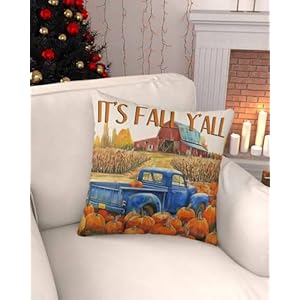 Farmhouse Fall Outdoor Waterproof Pillow Covers Thanksgiving Pumpkins Truck Rustic Decorative Square Throw Pillowcase Sofa Cushion Sham for PatioCouchChair 26×26 2 Pack