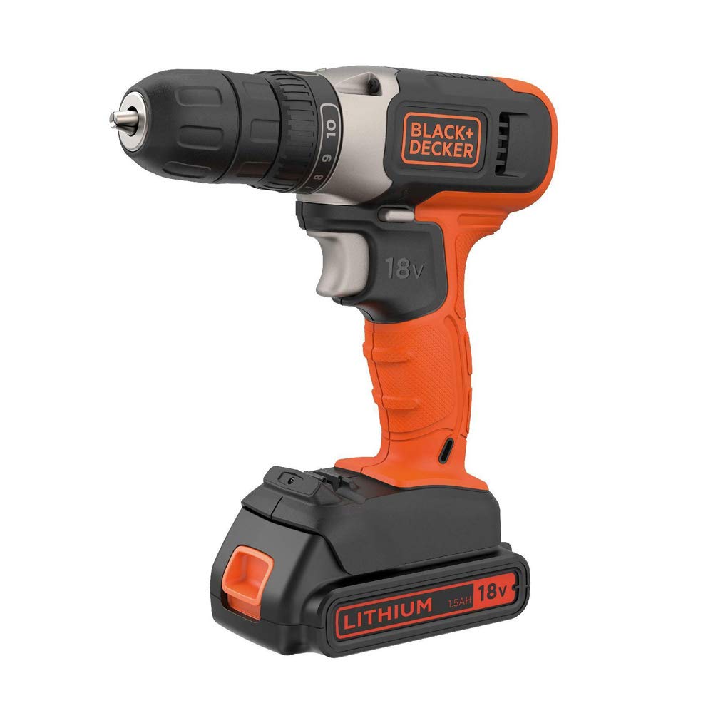 BLACK+DECKER Perceuse-visseuse sans fil 18V pour professionnels, forte puissance et précision, idéale pour travaux élect