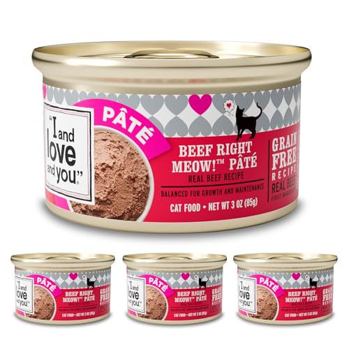 Image of I AND LOVE AND YOU Wet Cat Food - Beef, Right Meow! Pate Grain Free, Filler Free, 3oz Pack of 4 Cans
