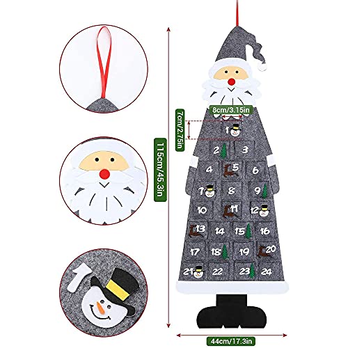 Calendario-DellAvvento-Babbo-Natale-Calendario-dellAvvento-in-feltro-Calendario-Conto-Alla-Rovescia-in-Feltro-Natale-Calendari-DellAvvento-Natale-in-Tessuto-per-Natale-Grigio