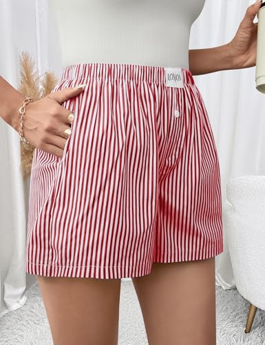Image of LOMON Boxer Shorts for Women Summer Gingham Pajamas 2026 Lounge Sleep Pj Plaid Shorts Y2K Beach Bottoms with Pockets